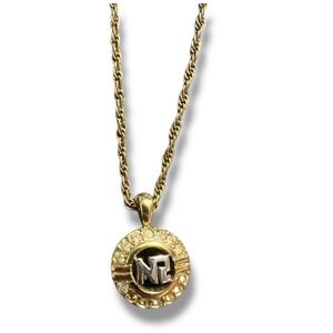Designer Nina Ricci Gold Tone Necklace with 'NR' Initial Pendant